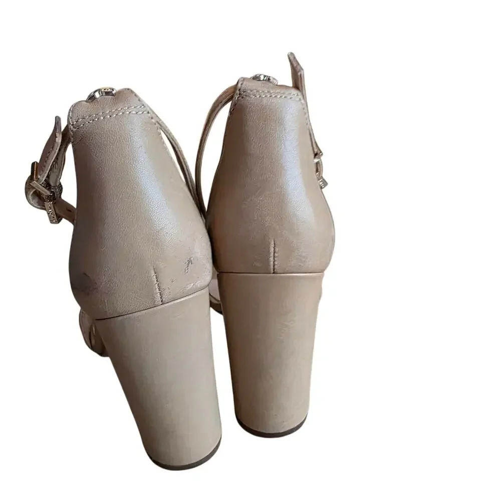 Sam Edelman Yaro Block Heel Nude Leather Sandals Size 8 M